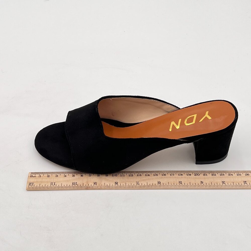 YDN Black Low Chunky Heel Slide Mule Open Toe Slipper Dressy Shoes Sandals - Picture 2 of 8